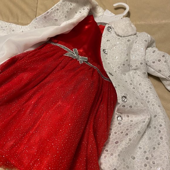 Nannette Baby Girl 2pc. White Sparkly Coat/Red Dress - Picture 2 of 15